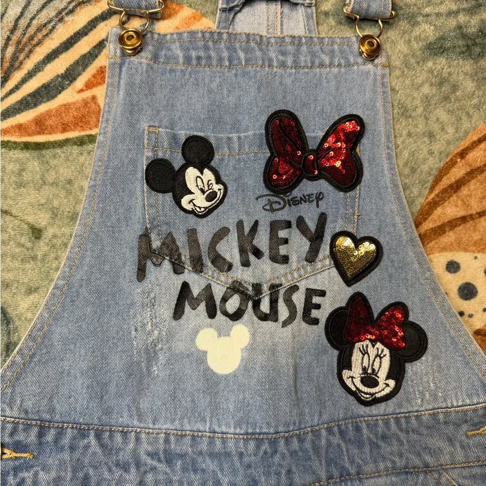 Disney Women’s Blue Overalls with Mickey Mouse Sequin Patches - Picture 8 of 8